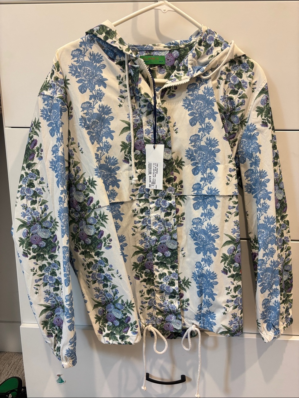 Floral Print Hooded Jacket - Cream & Blue
